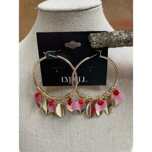 NWT LYDELL New York Hoop Earrings w/ Pink &‎ Gold Feather/Leaf Charms